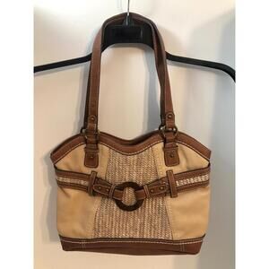 BÔC Born Concept Denim & Woven Straw Crossbody Purse Bag